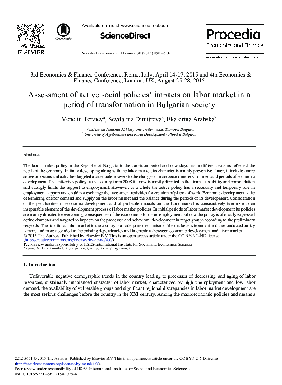 Assessment of Active Social Policies’ Impacts on Labor Market in a Period of Transformation in Bulgarian Society 