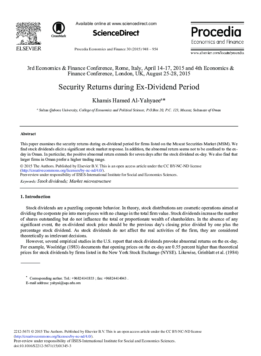 Security Returns During Ex-Dividend Period 