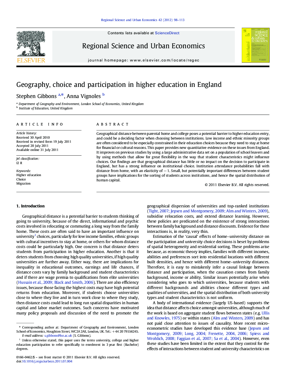 Geography, choice and participation in higher education in England