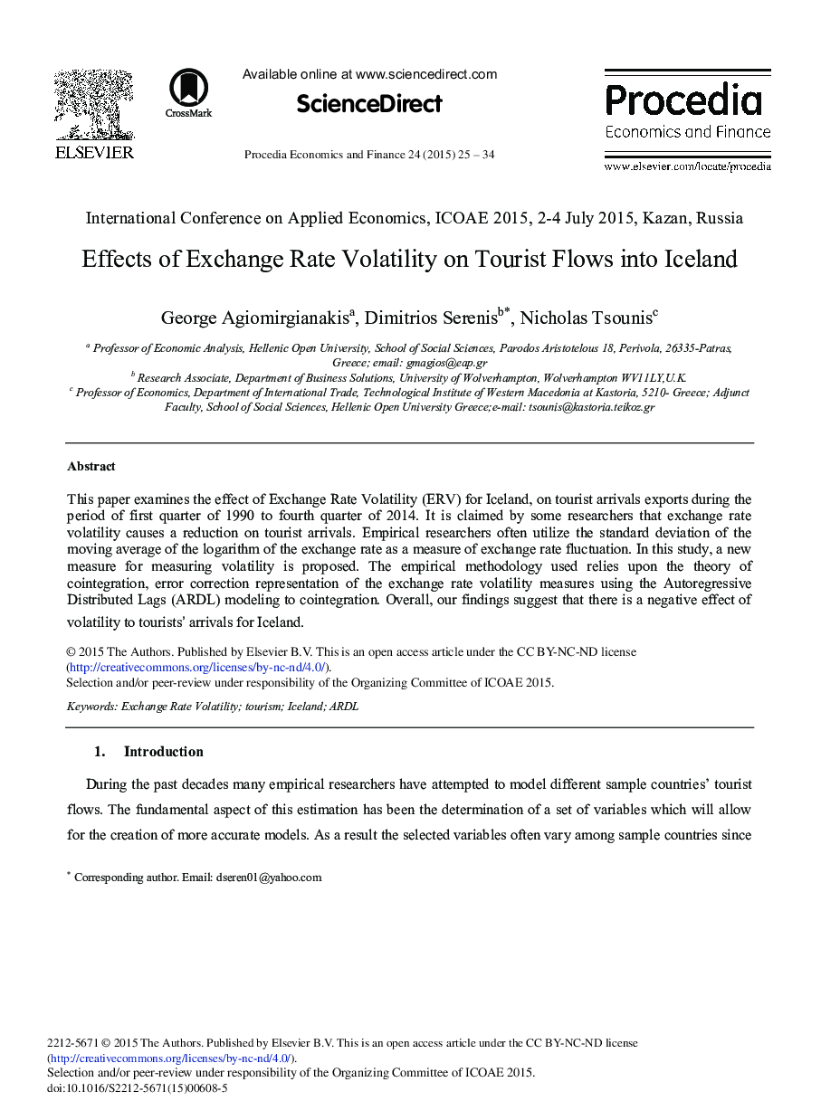 Effects of Exchange Rate Volatility on Tourist Flows into Iceland 