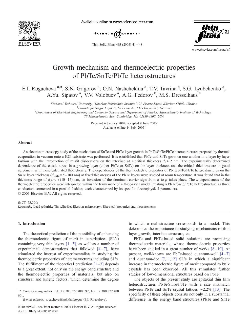 Growth mechanism and thermoelectric properties of PbTe/SnTe/PbTe heterostructures