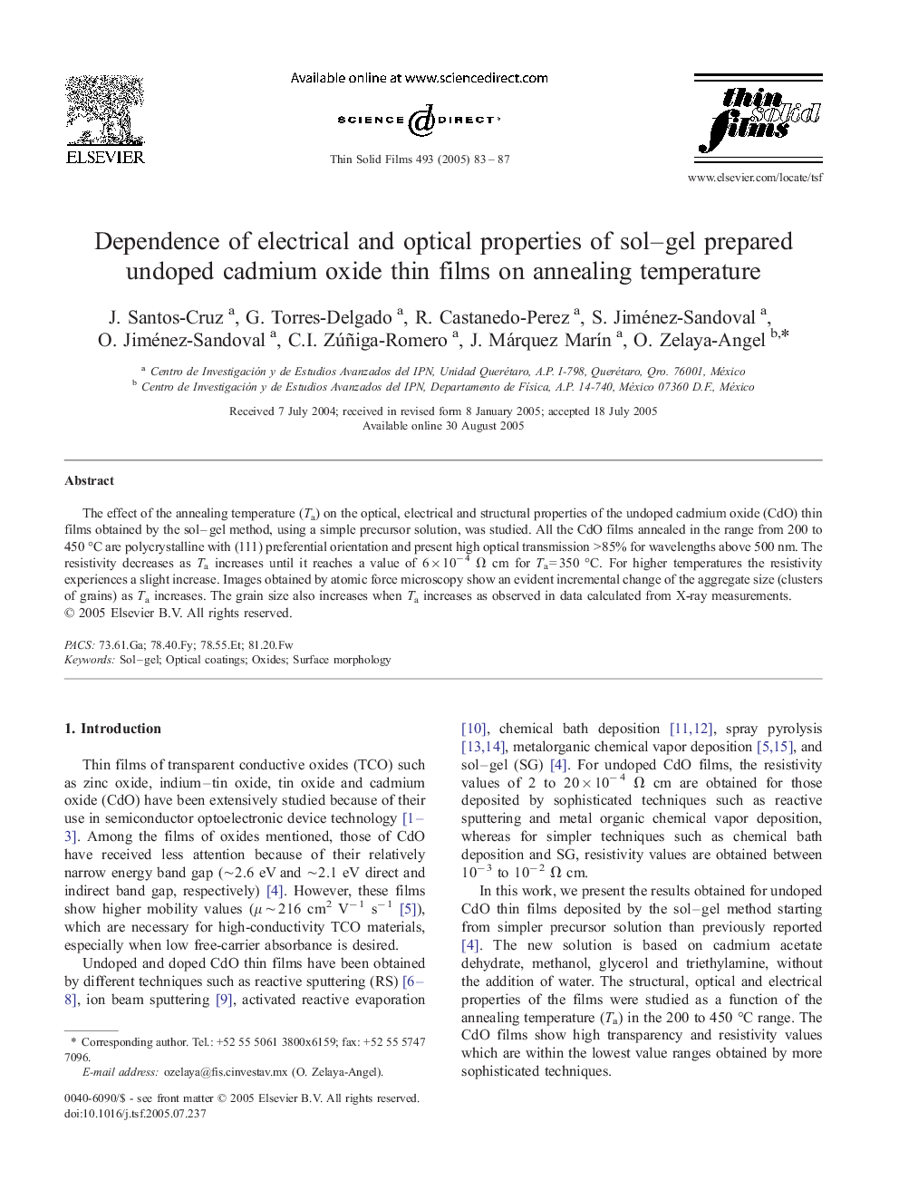 Dependence of electrical and optical properties of sol-gel prepared undoped cadmium oxide thin films on annealing temperature