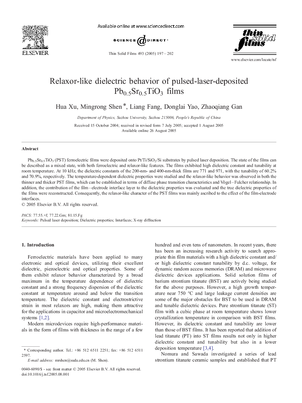 Relaxor-like dielectric behavior of pulsed-laser-deposited Pb0.5Sr0.5TiO3 films