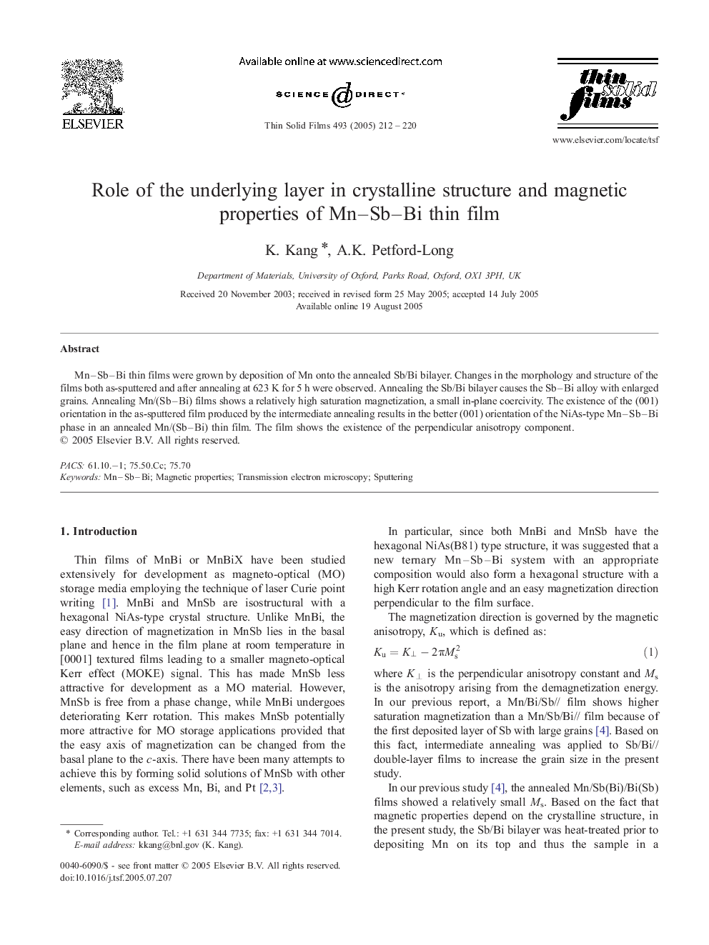 Role of the underlying layer in crystalline structure and magnetic properties of Mn-Sb-Bi thin film