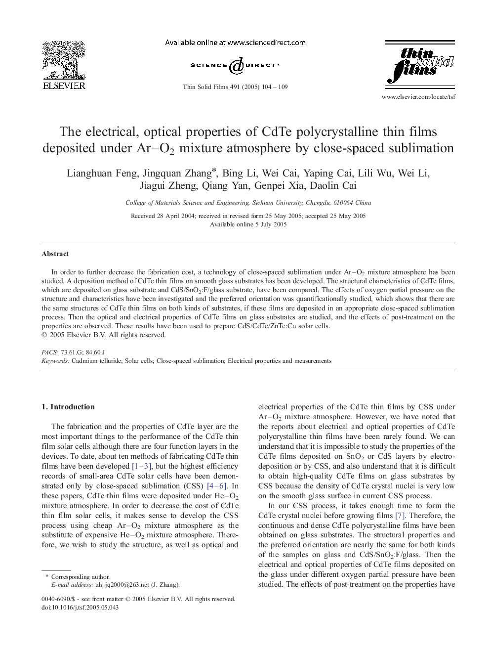 The electrical, optical properties of CdTe polycrystalline thin films deposited under Ar-O2 mixture atmosphere by close-spaced sublimation