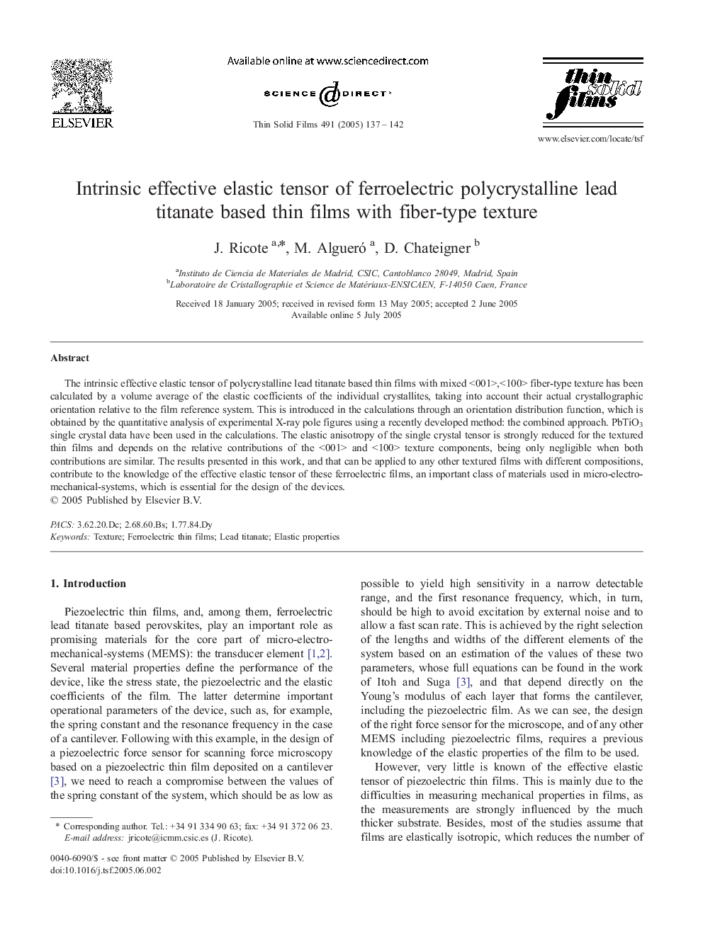 Intrinsic effective elastic tensor of ferroelectric polycrystalline lead titanate based thin films with fiber-type texture