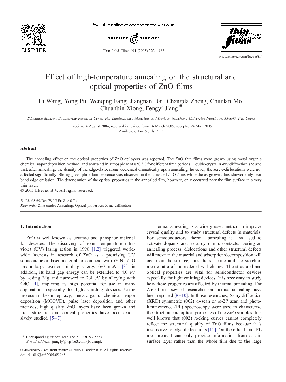 Effect of high-temperature annealing on the structural and optical properties of ZnO films