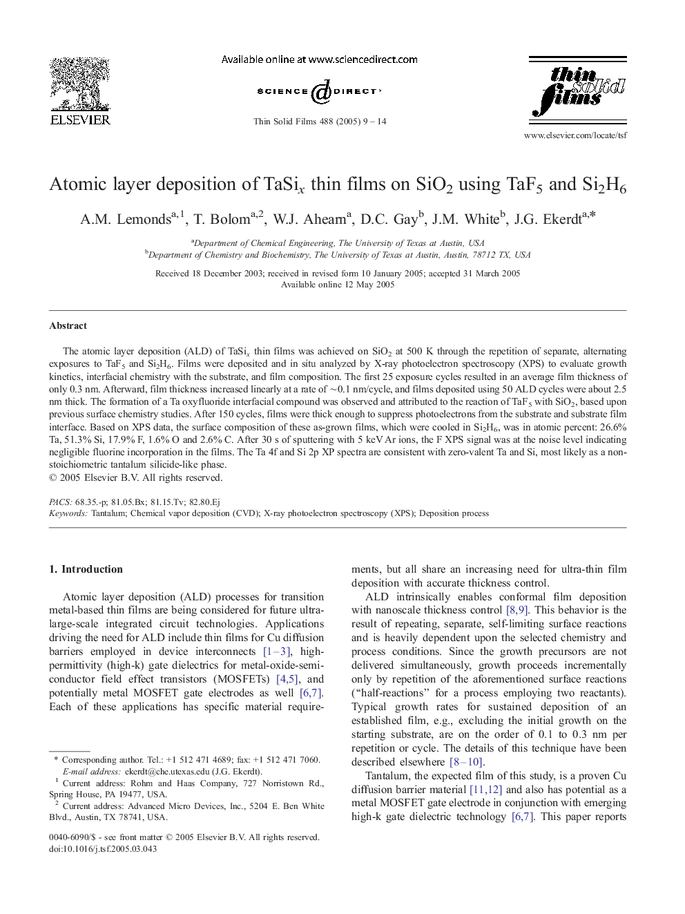 Atomic layer deposition of TaSix thin films on SiO2 using TaF5 and Si2H6