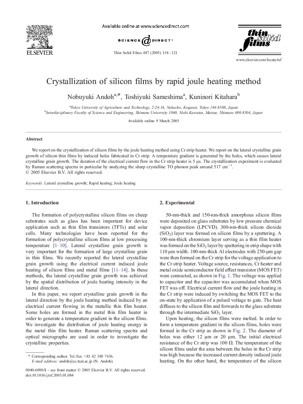 Crystallization of silicon films by rapid joule heating method