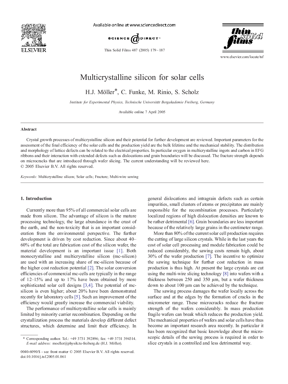 Multicrystalline silicon for solar cells