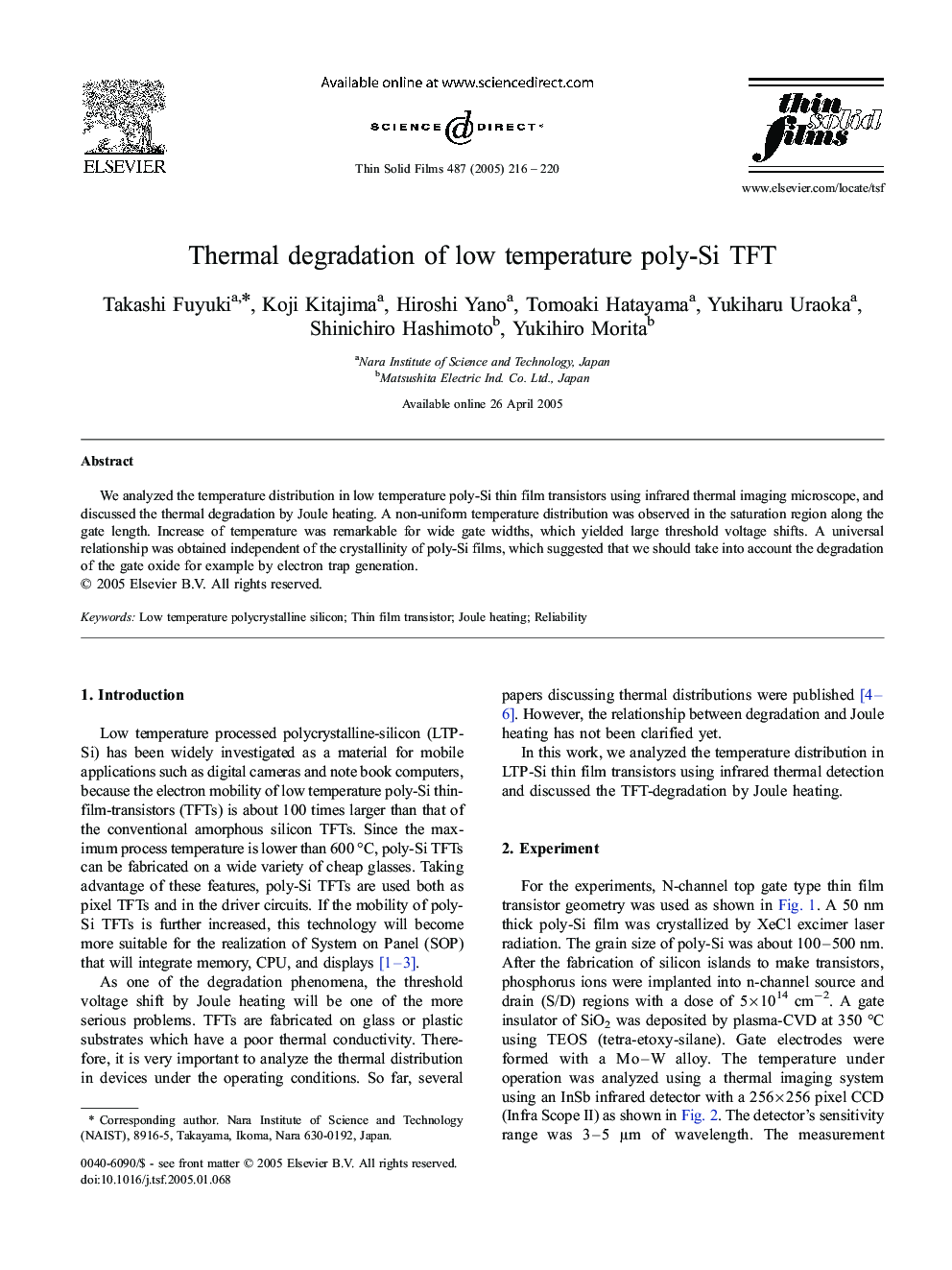 Thermal degradation of low temperature poly-Si TFT