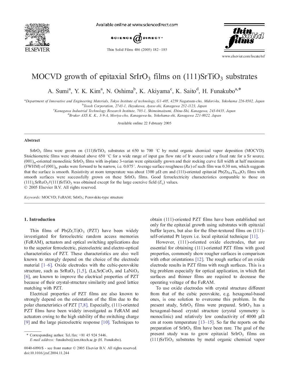 MOCVD growth of epitaxial SrIrO3 films on (111)SrTiO3 substrates