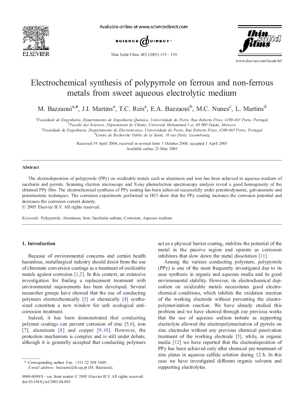 Electrochemical synthesis of polypyrrole on ferrous and non-ferrous metals from sweet aqueous electrolytic medium