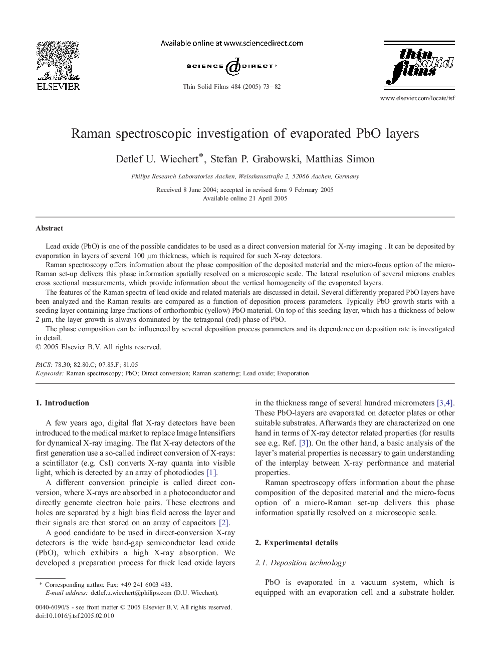 عکس صفحه اول مقاله: Raman spectroscopic investigation of evaporated PbO layers Raman spectroscopic investigation of evaporated PbO layers