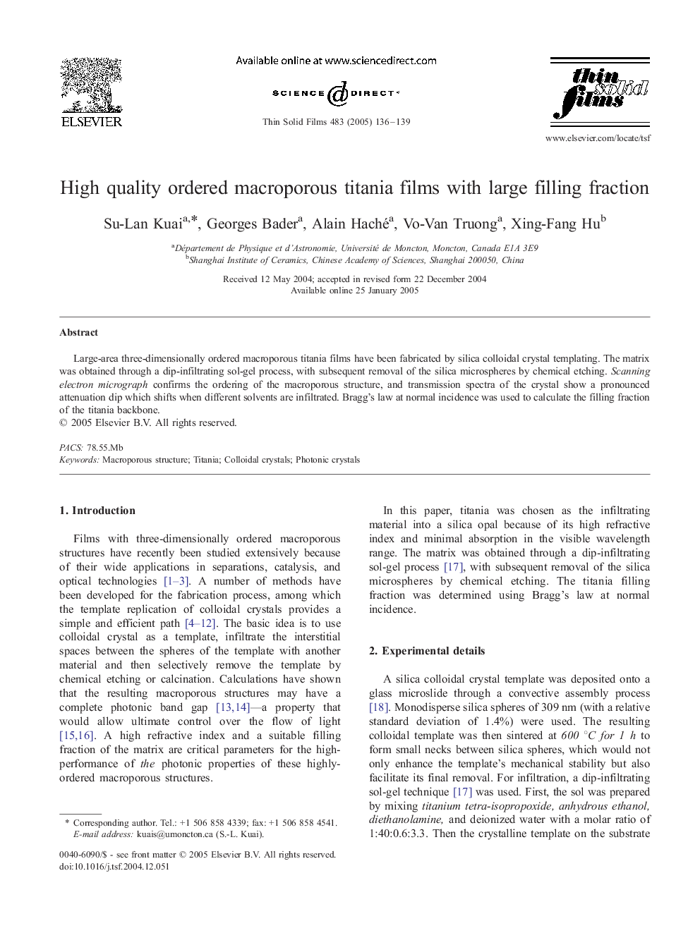 High quality ordered macroporous titania films with large filling fraction