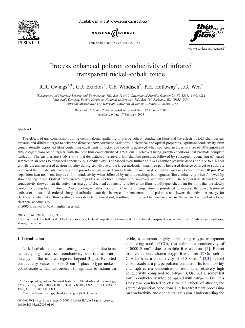 Process enhanced polaron conductivity of infrared transparent nickel-cobalt oxide