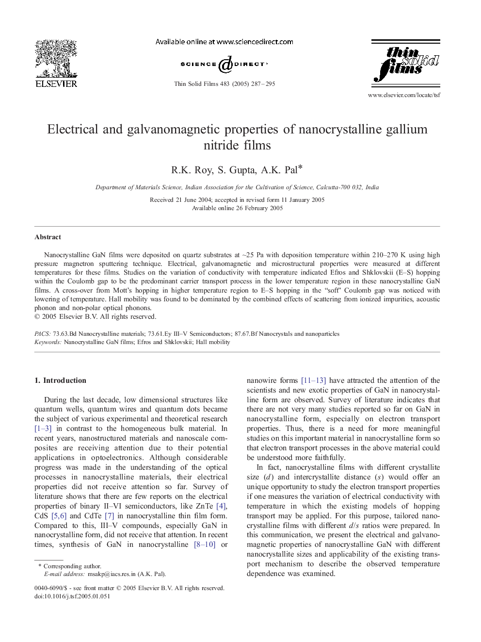 Electrical and galvanomagnetic properties of nanocrystalline gallium nitride films