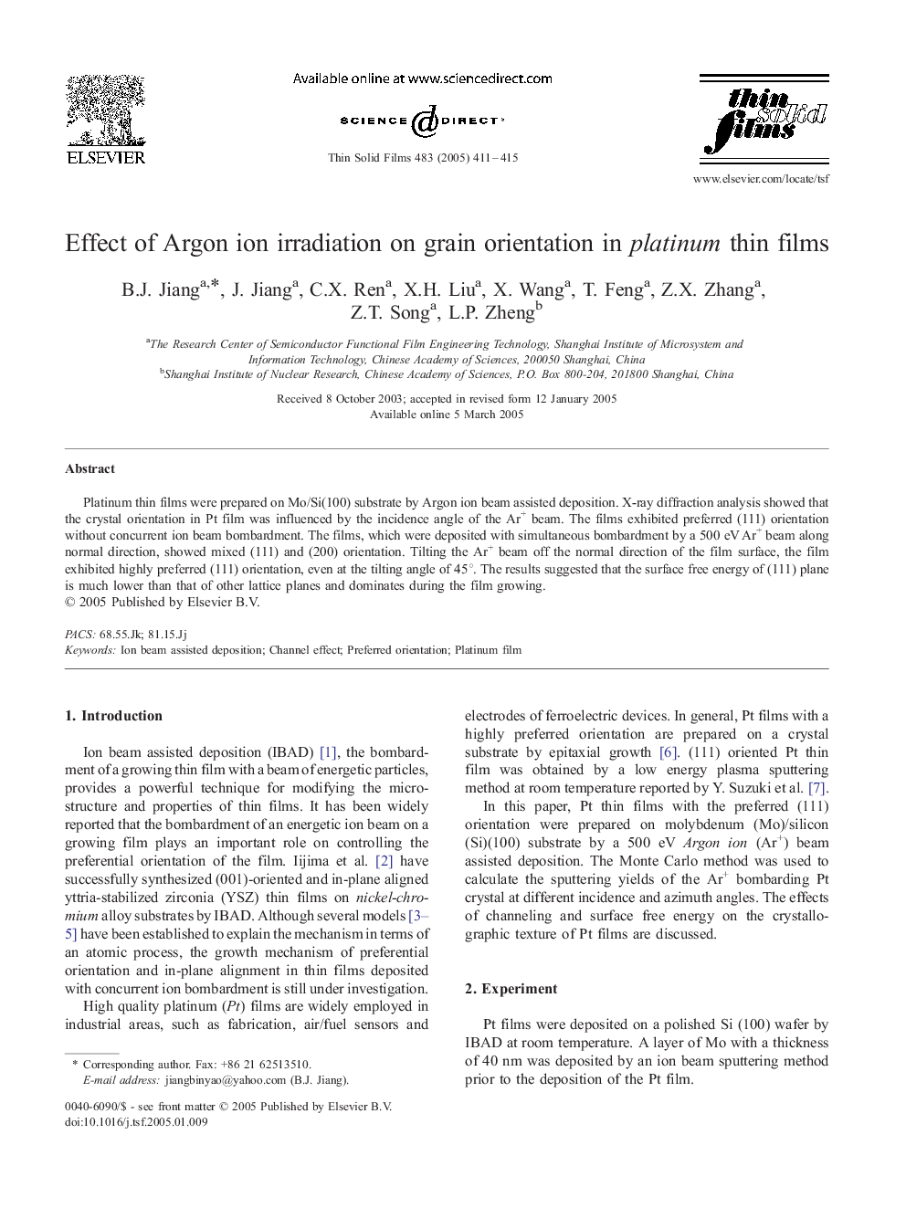 Effect of Argon ion irradiation on grain orientation in platinum thin films