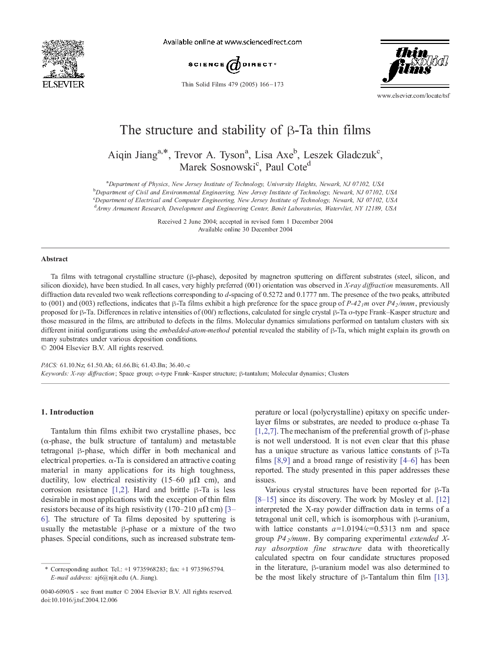 The structure and stability of Î²-Ta thin films
