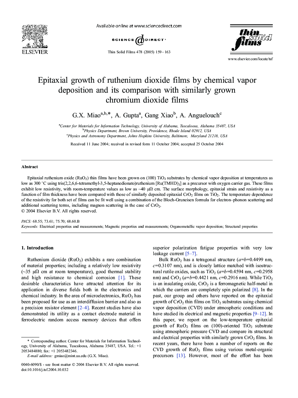 Epitaxial growth of ruthenium dioxide films by chemical vapor deposition and its comparison with similarly grown chromium dioxide films