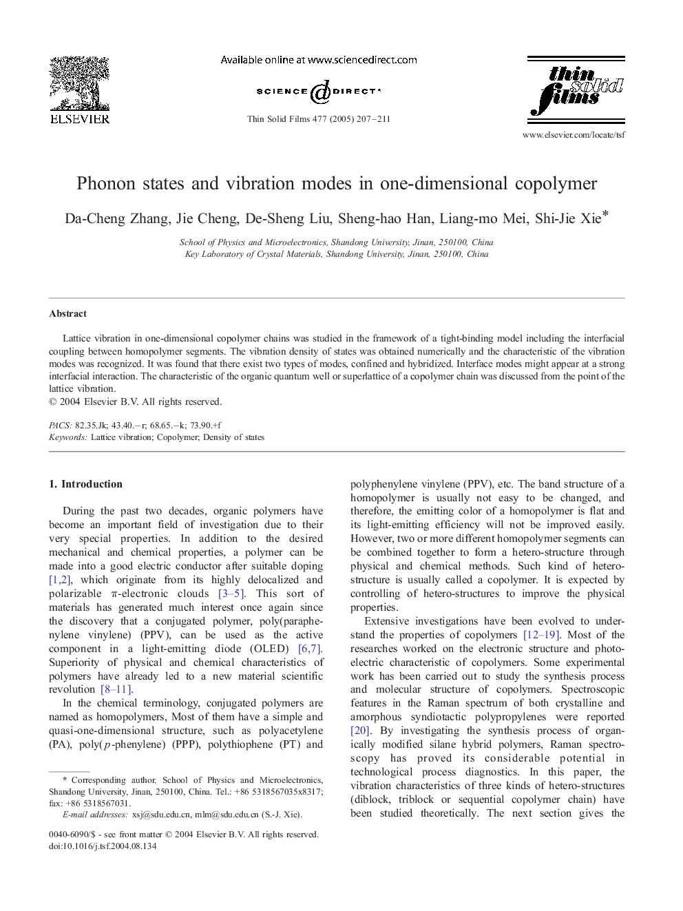 Phonon states and vibration modes in one-dimensional copolymer