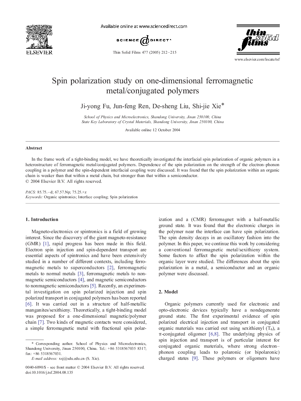 Spin polarization study on one-dimensional ferromagnetic metal/conjugated polymers