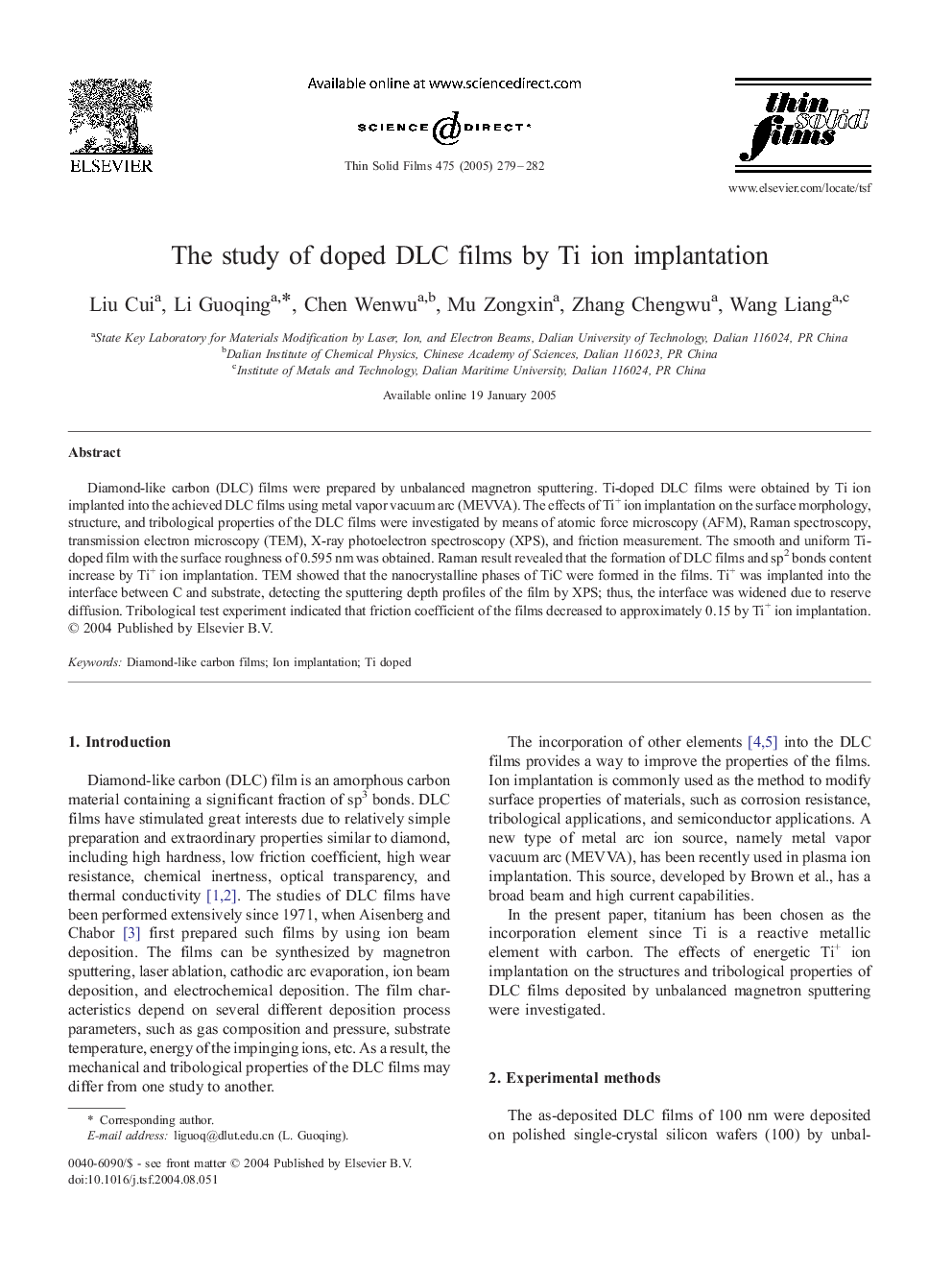 The study of doped DLC films by Ti ion implantation