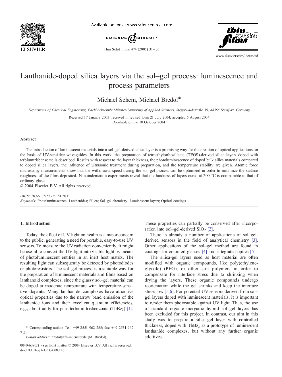 Lanthanide-doped silica layers via the sol-gel process: luminescence and process parameters