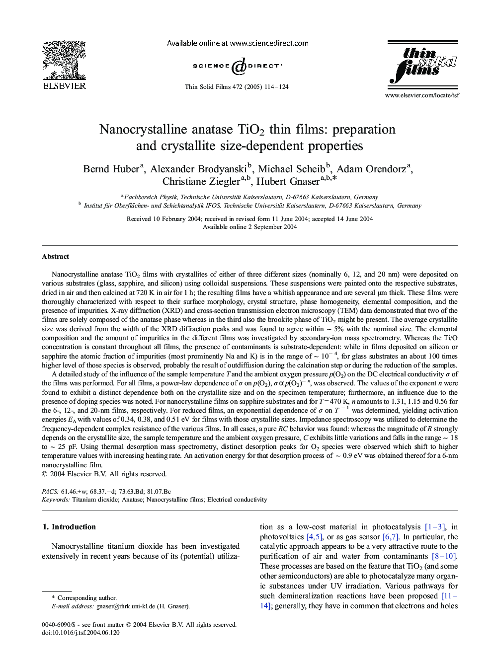 Nanocrystalline anatase TiO2 thin films: preparation and crystallite size-dependent properties