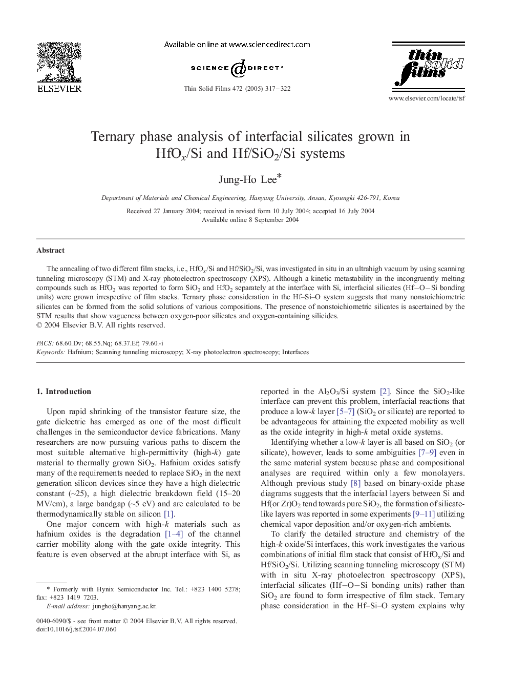 Ternary phase analysis of interfacial silicates grown in HfOx/Si and Hf/SiO2/Si systems