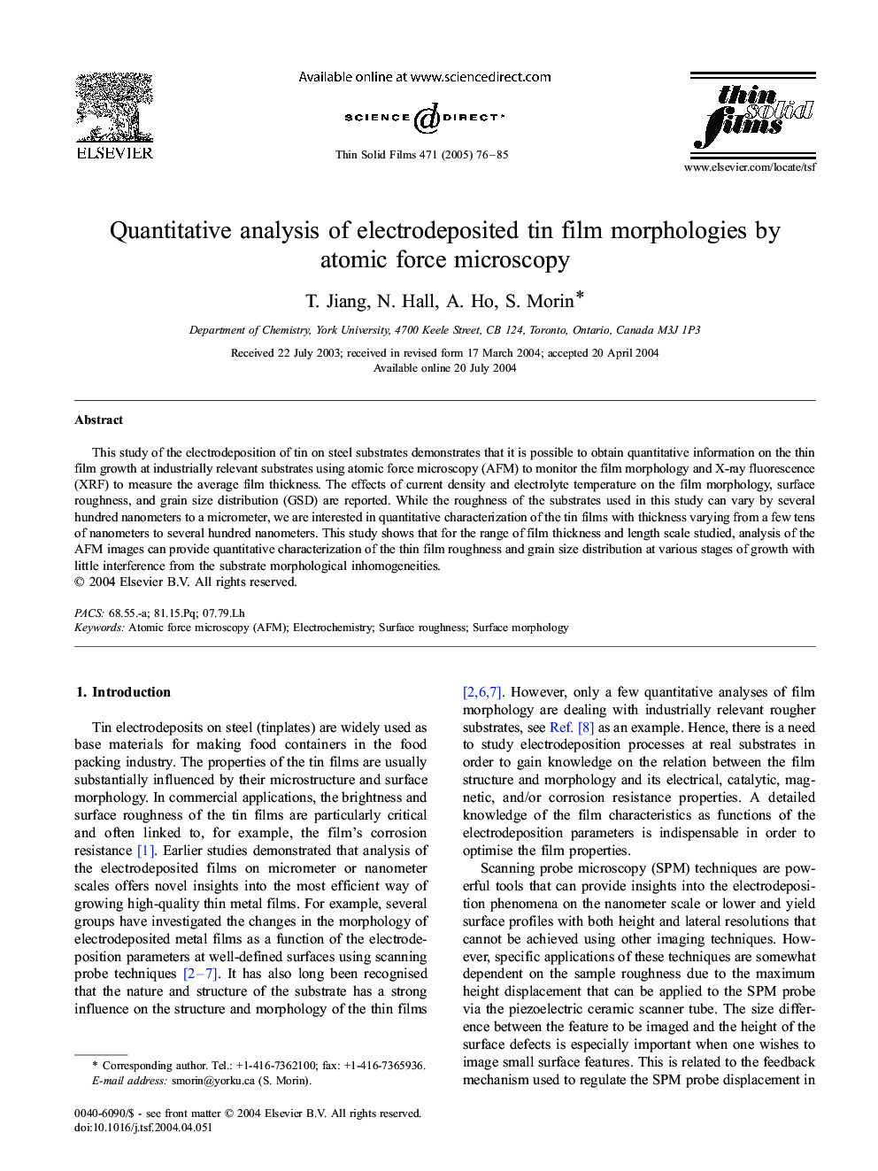 Quantitative analysis of electrodeposited tin film morphologies by atomic force microscopy