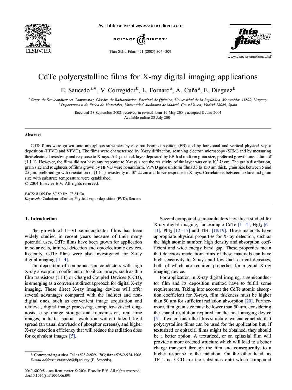 CdTe polycrystalline films for X-ray digital imaging applications