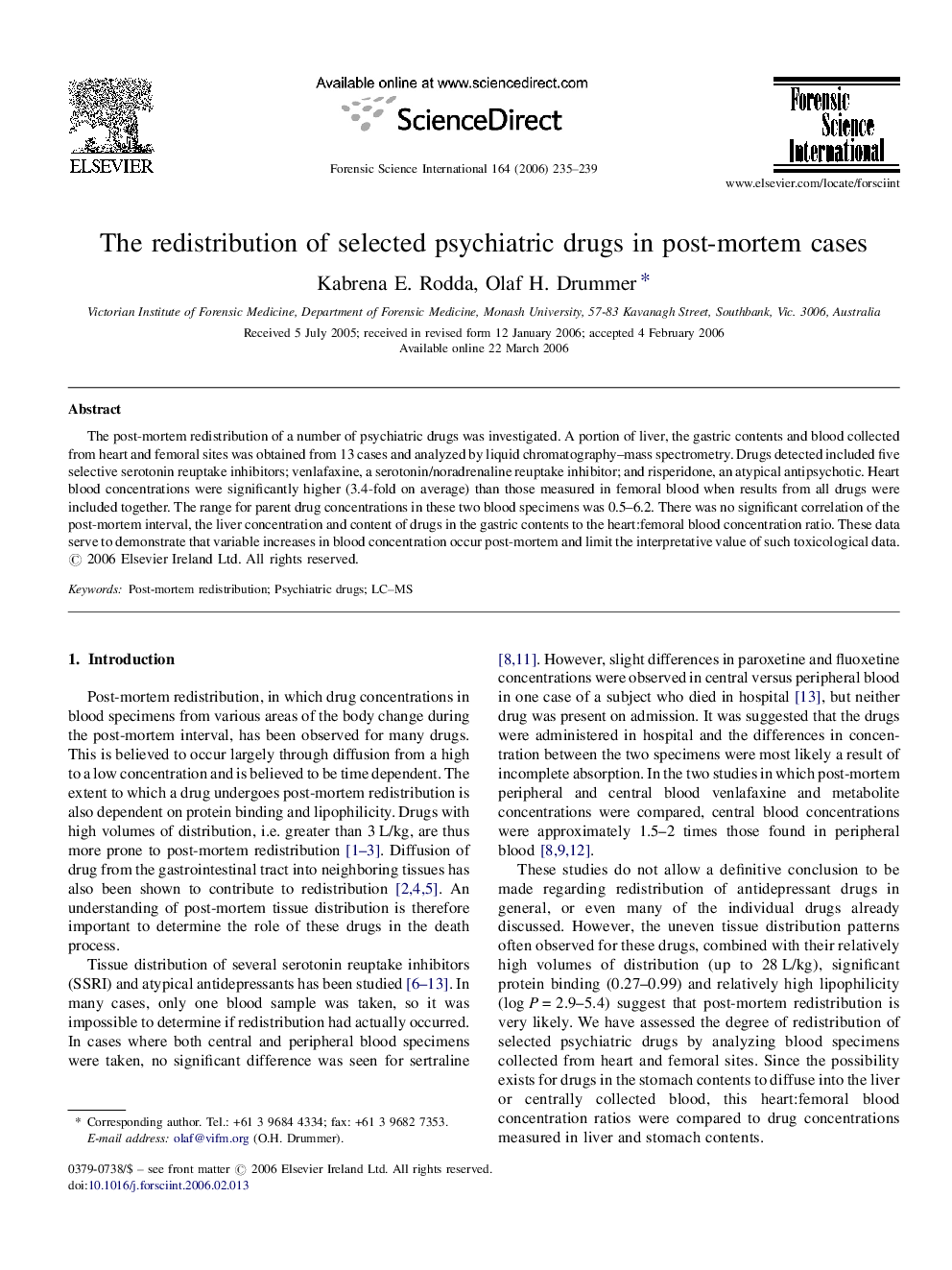 The redistribution of selected psychiatric drugs in post-mortem cases