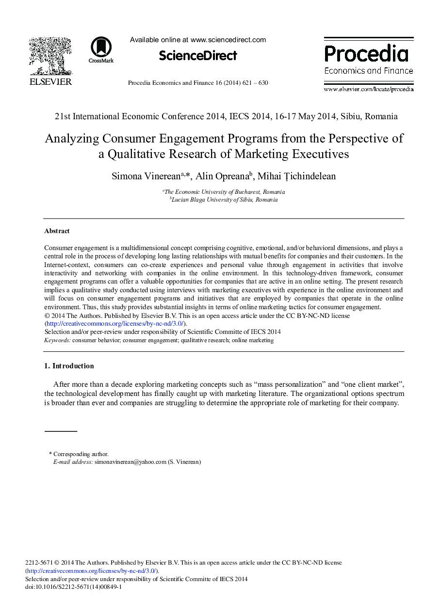 Analyzing Consumer Engagement Programs from the Perspective of a Qualitative Research of Marketing Executives 