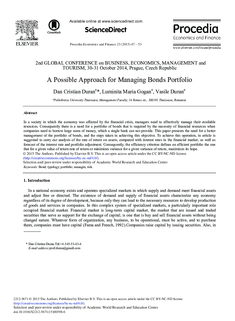 A Possible Approach for Managing Bonds Portfolio 
