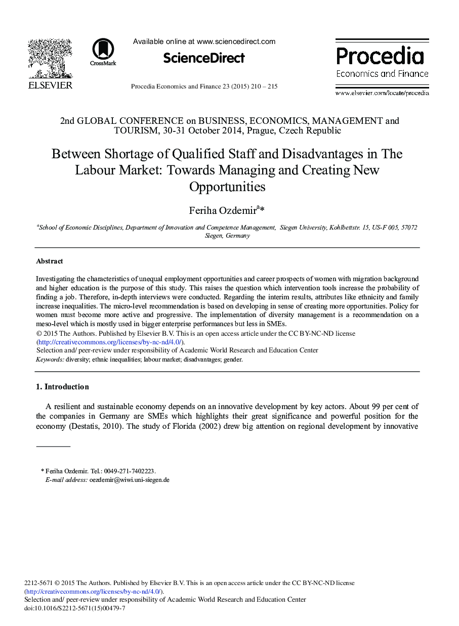 Between Shortage of Qualified Staff and Disadvantages in the Labour Market: Towards Managing and Creating New Opportunities 
