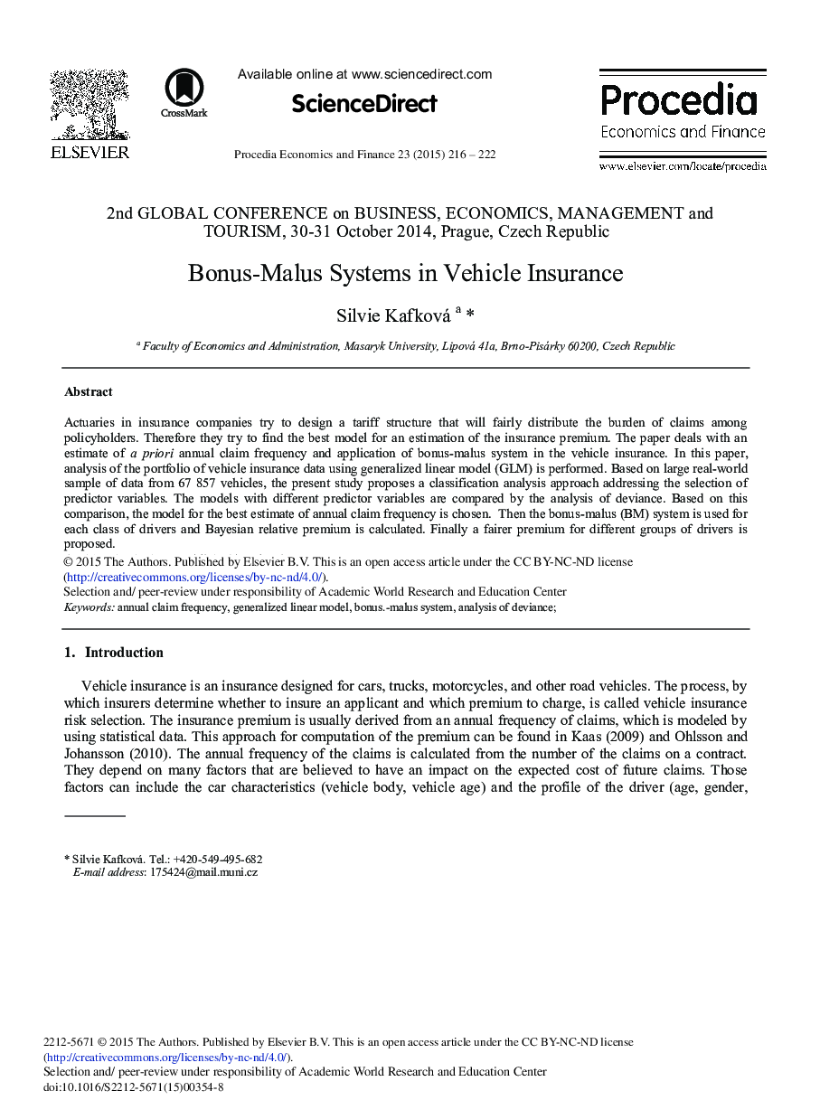 Bonus-malus Systems in Vehicle Insurance 