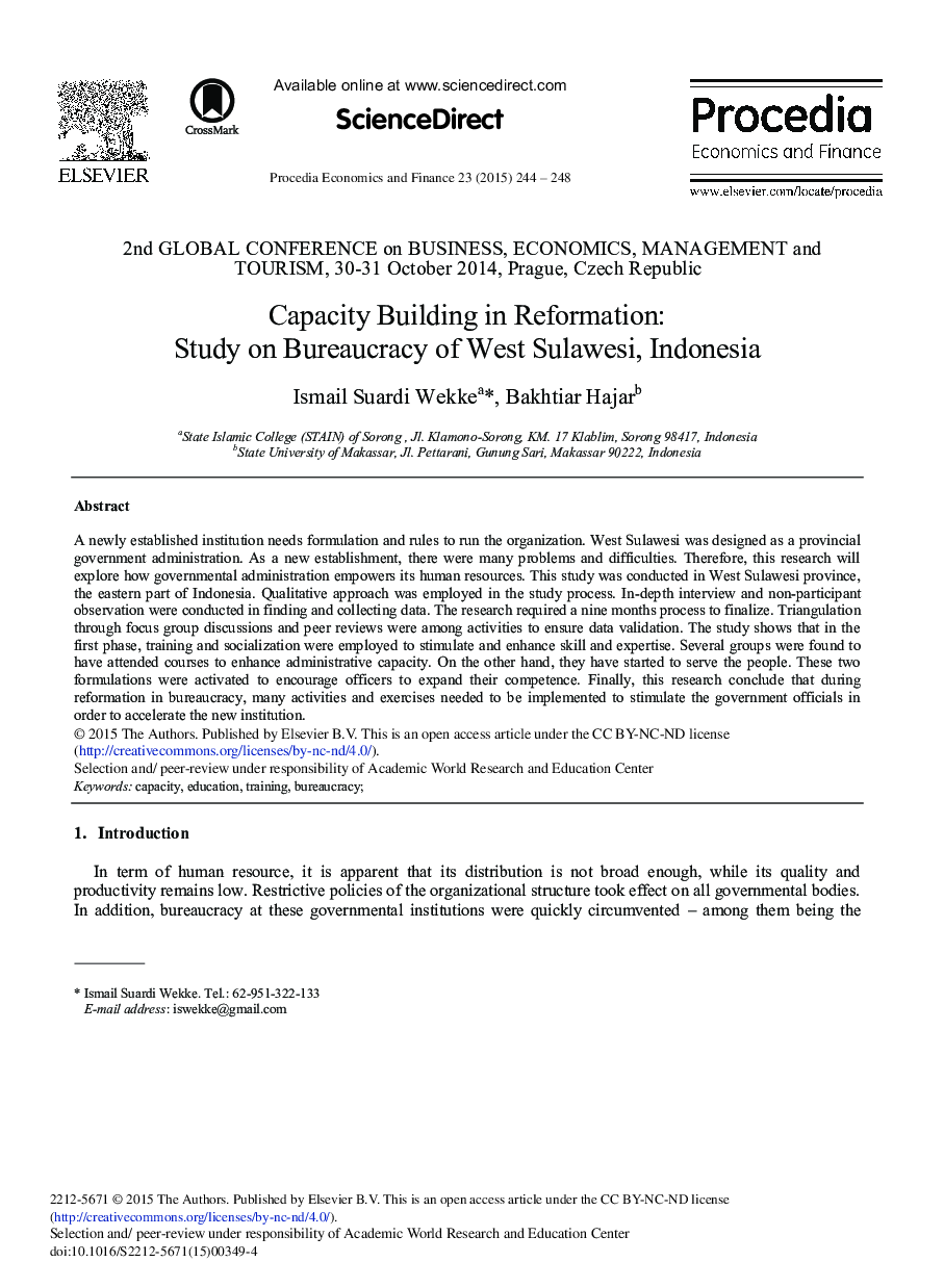 Capacity Building in Reformation: Study on Bureaucracy of West Sulawesi, Indonesia 