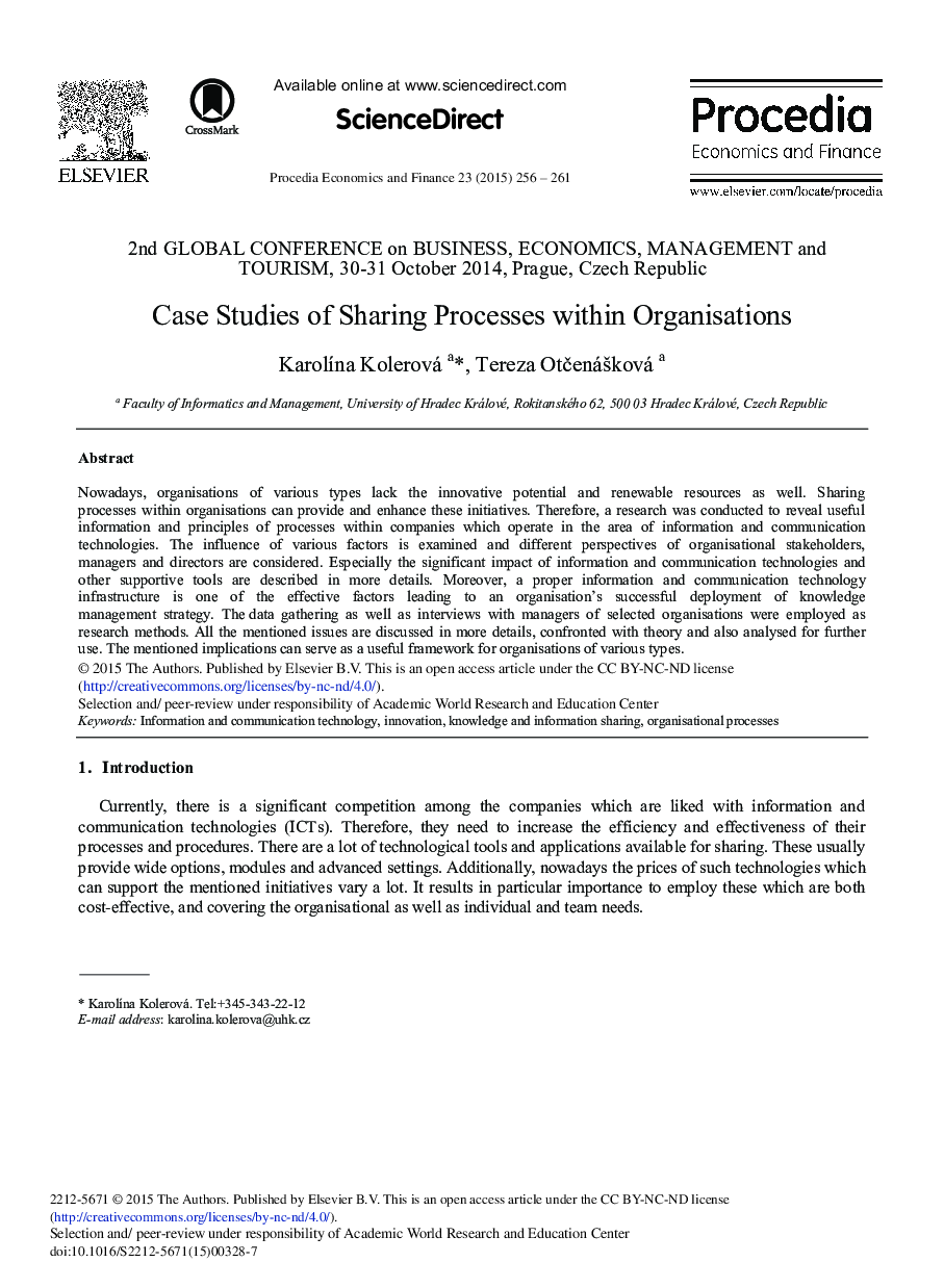 Case Studies of Sharing Processes within Organisations 