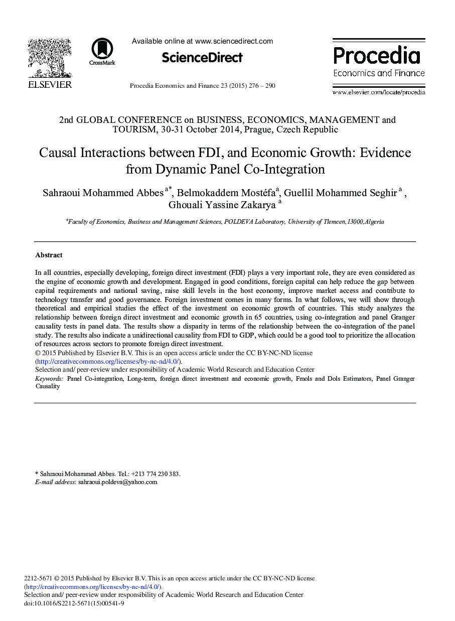 تعاملات علمی بین FDI و رشد اقتصادی: شواهد از هم انباشتگی پانل دینامیک