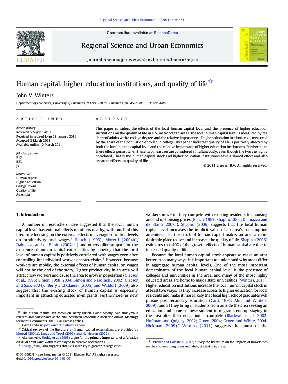 Human capital, higher education institutions, and quality of life 