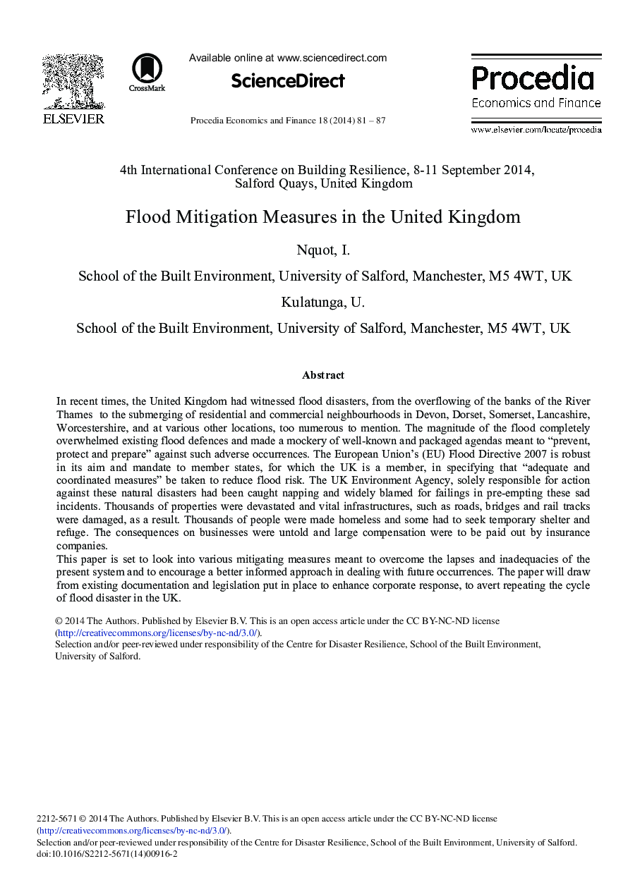 Flood Mitigation Measures in the United Kingdom 