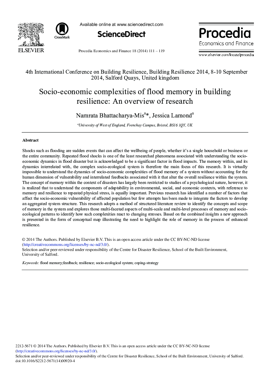 Socio-economic Complexities of Flood Memory in Building Resilience: An Overview of Research 