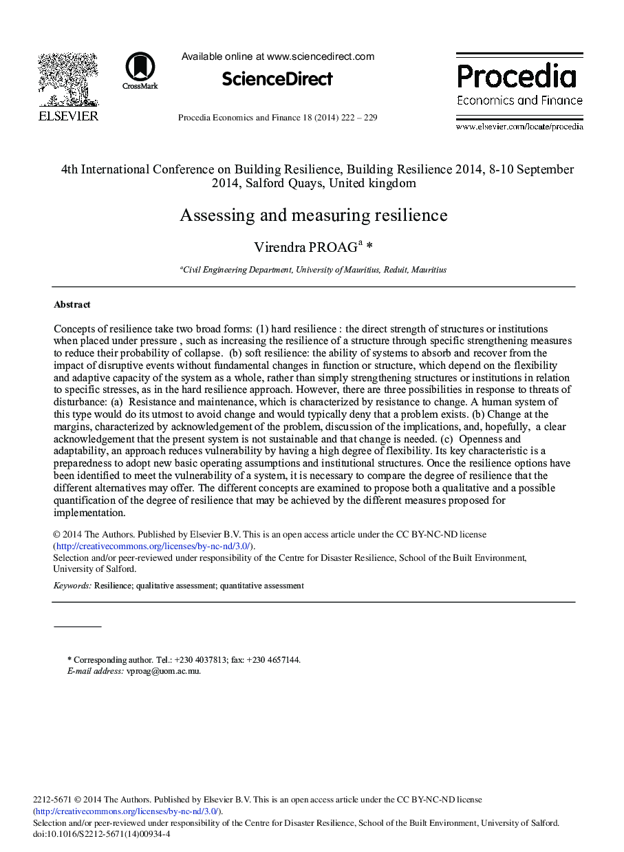 Assessing and Measuring Resilience 