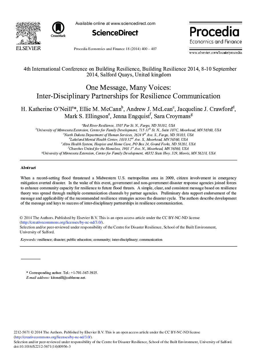 One Message, Many Voices: Inter-Disciplinary Partnerships for Resilience Communication 