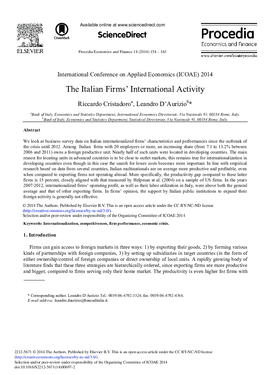 The Italian Firms’ International Activity 