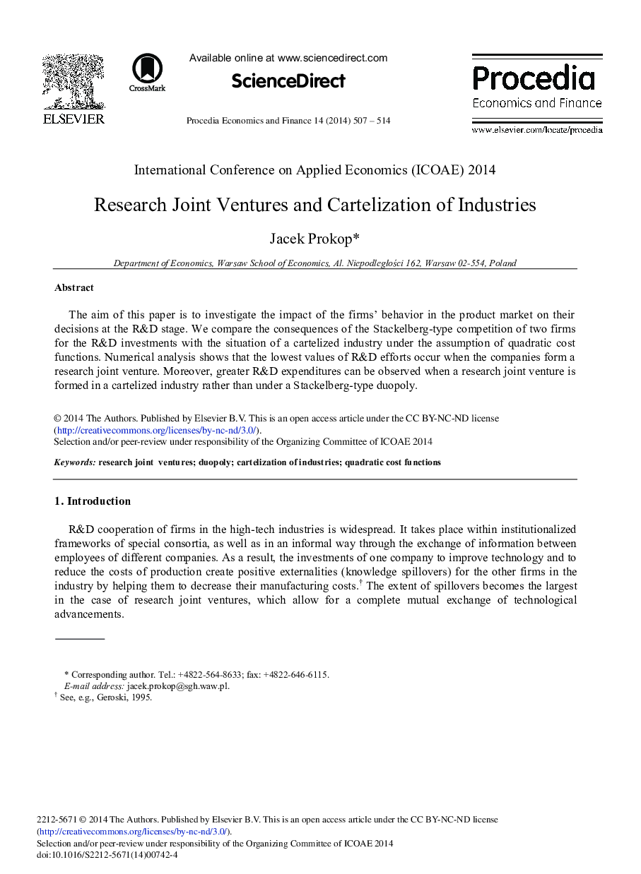 Research Joint Ventures and Cartelization of Industries 