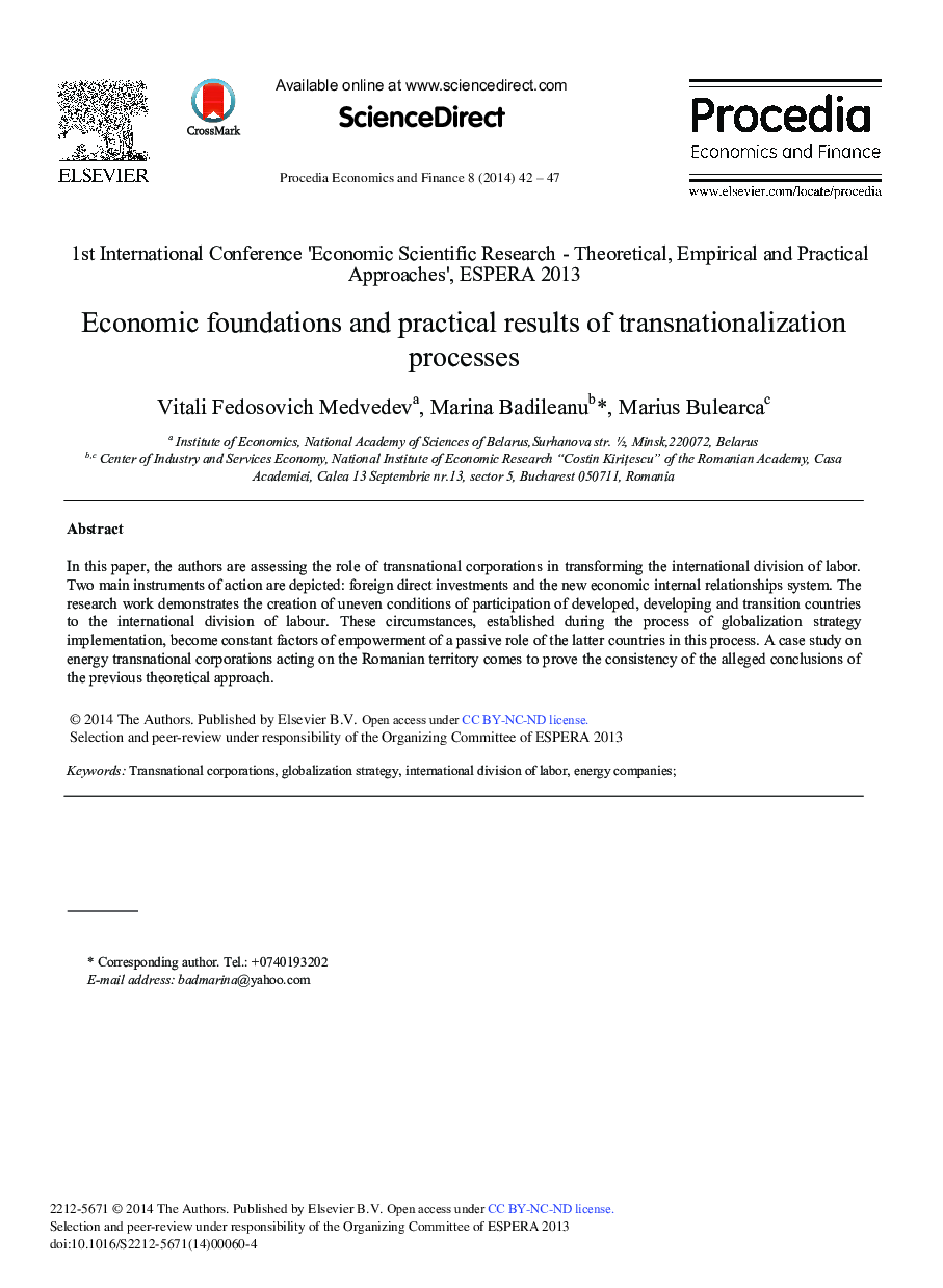 Economic Foundations and Practical Results of Transnationalization Processes 