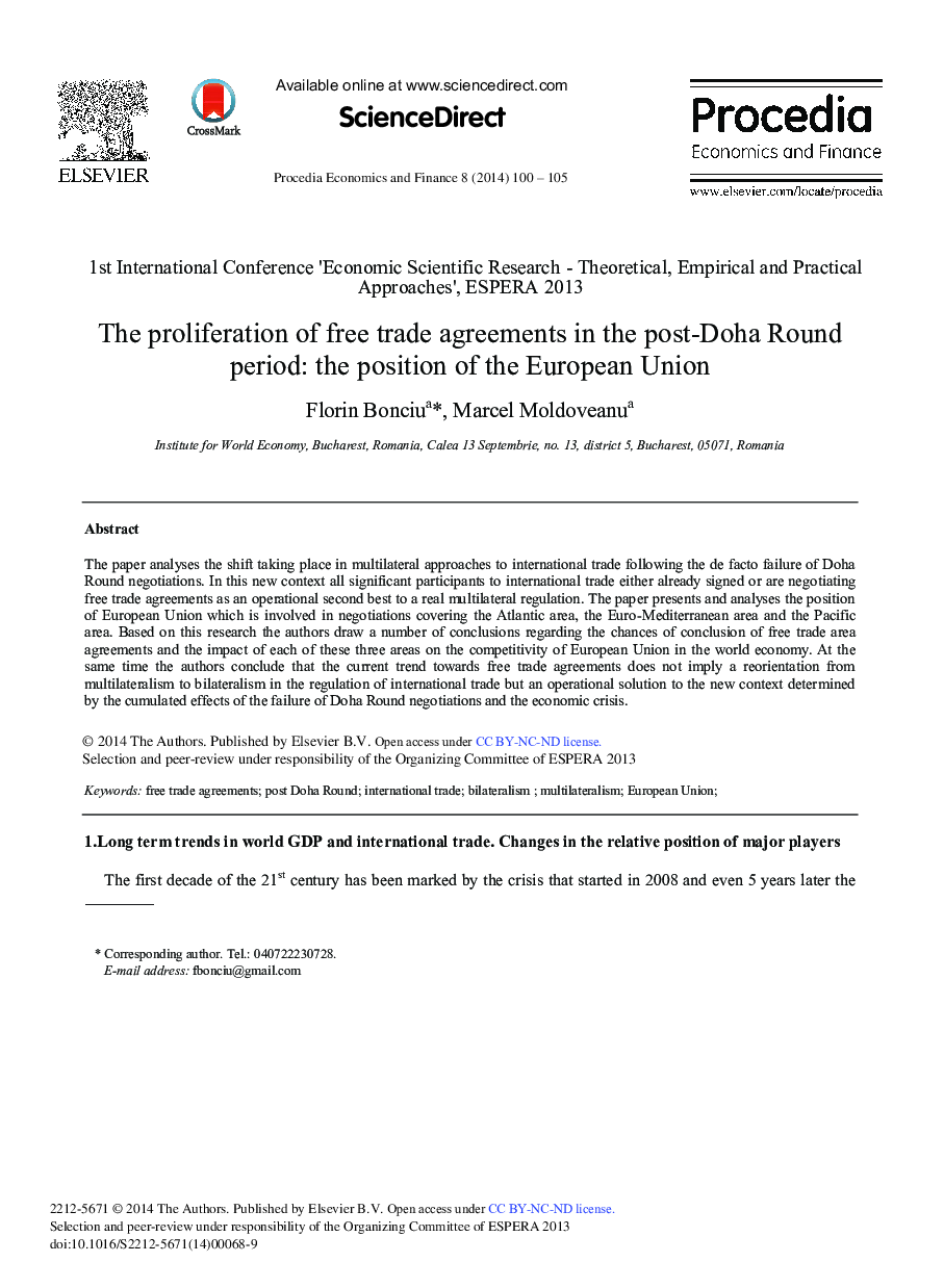 The Proliferation of Free Trade Agreements in the Post-Doha Round Period: The Position of the European Union 
