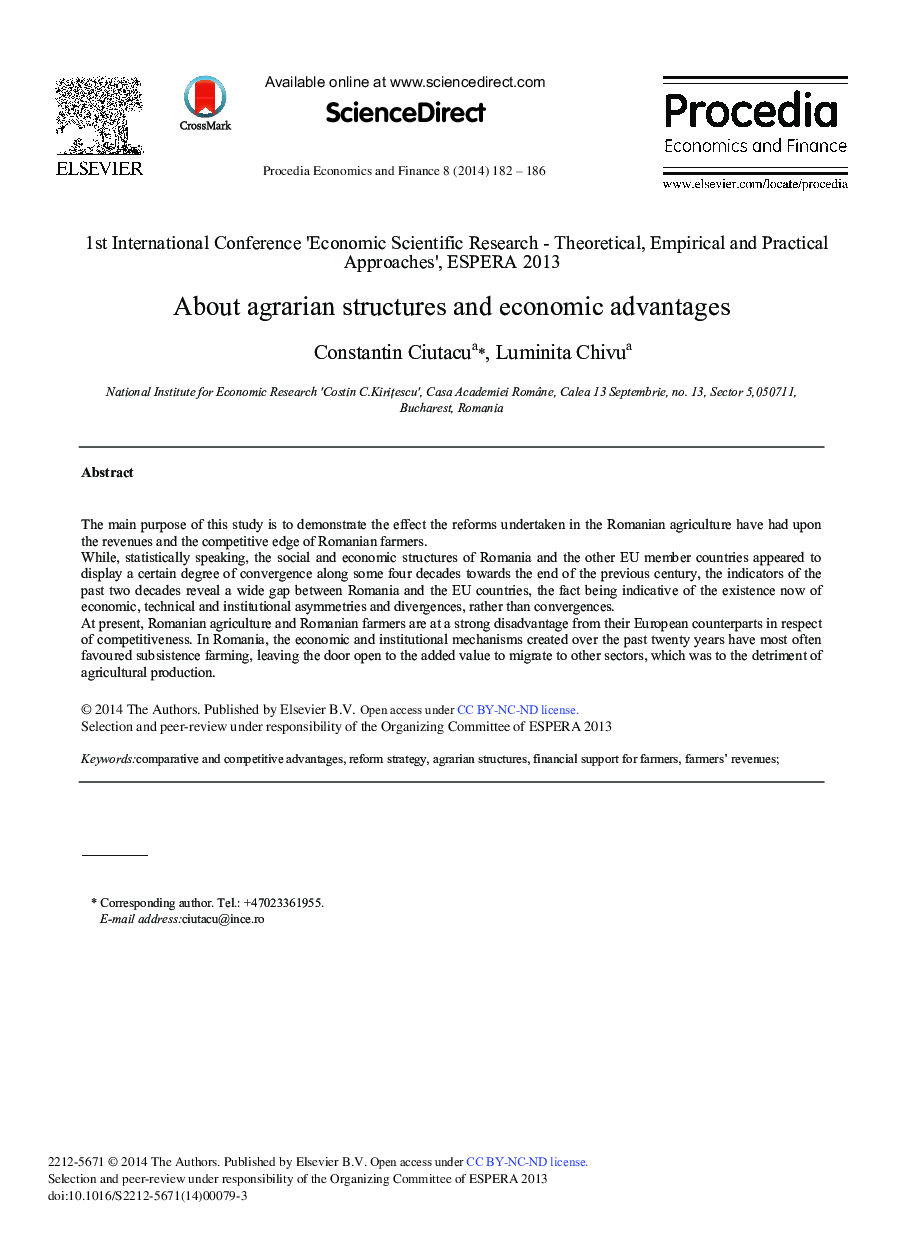 About Agrarian Structures and Economic Advantages 